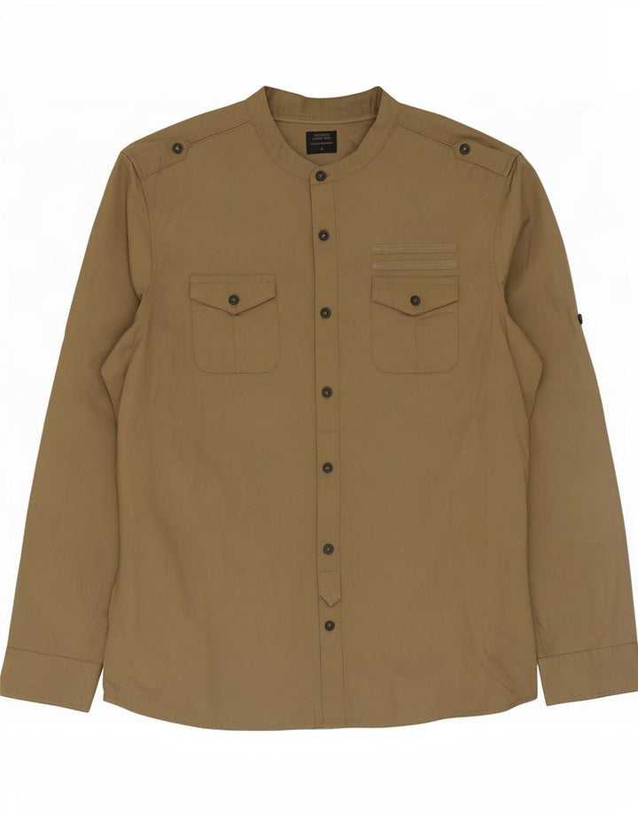 Camicia militare vintage da uomo grande in cotone beige