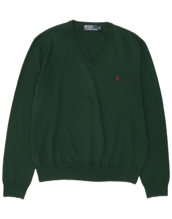 Polo Ralph Lauren Maglione da uomo con scollo a V, grande lana merino verde