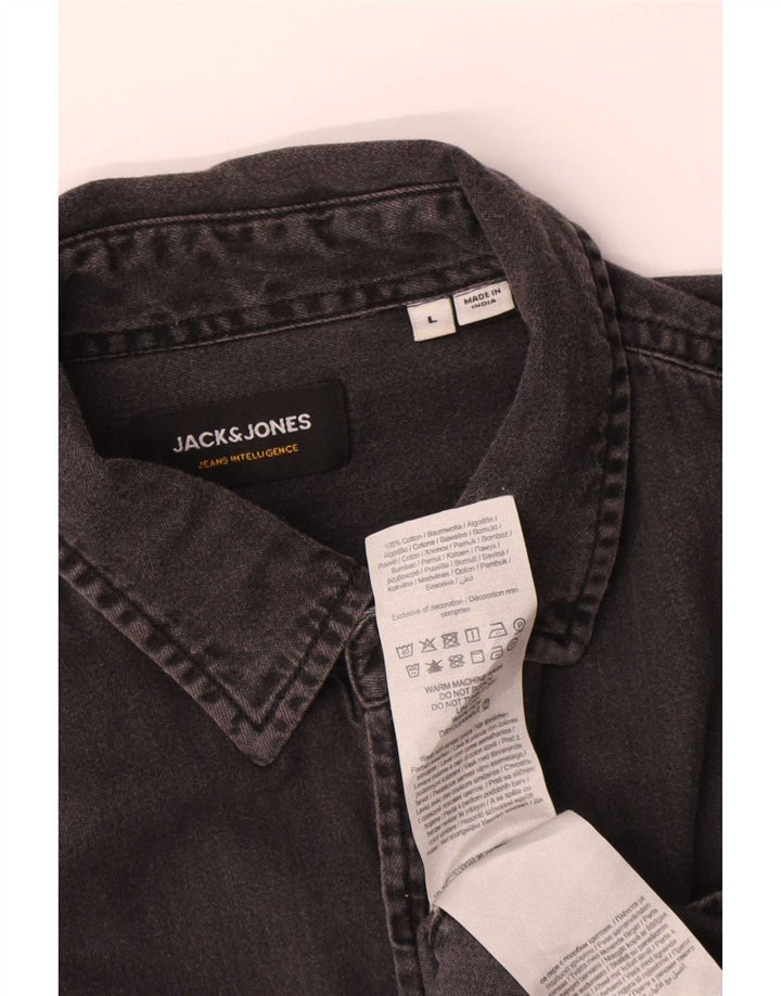 Camicia di jeans da uomo Jack & Jones grande in cotone grigio