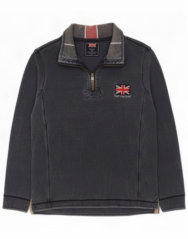 Fat Face Felpa da uomo con zip e collo Maglione grande blu cotone