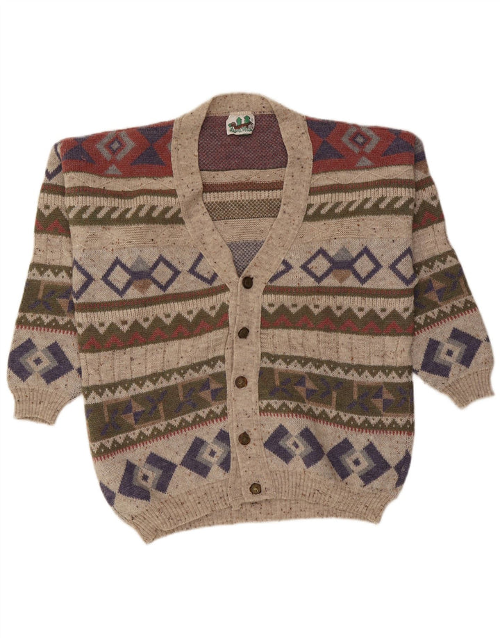 Maglione cardigan da uomo vintage in lana geometrica multicolore grande