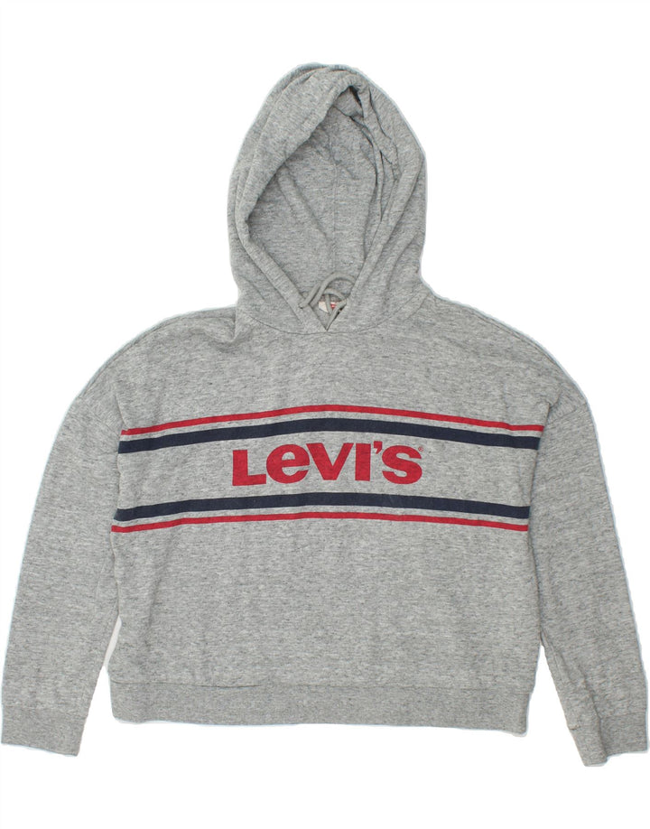 LEVI'S Womens Oversized Graphic Hoodie Jumper UK 10 Small Grey Flecked Vintage Levi's and Second-Hand Levi's from Messina Hembry 