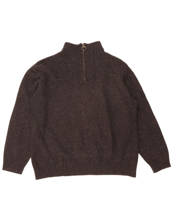 Maglione maglione con collo con zip da donna Barbour UK 20 2XL lana grigia
