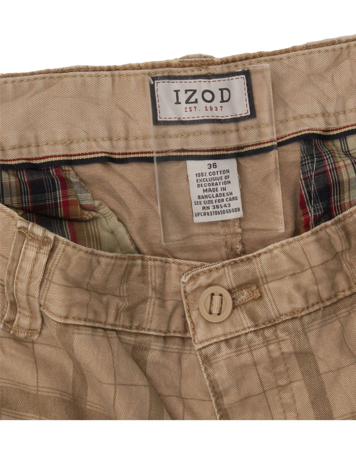 IZOD Mens Cargo Shorts W36 Large Beige Check Cotton Vintage Izod and Second-Hand Izod from Messina Hembry 