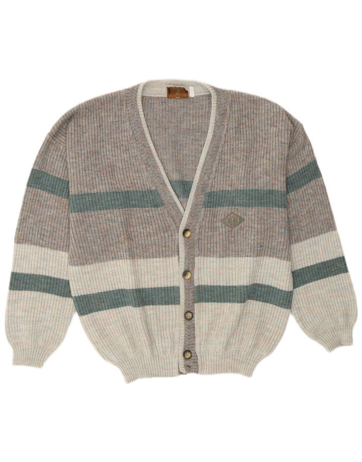 Maglione cardigan da uomo islandese IT 52 lana a righe grigie grandi
