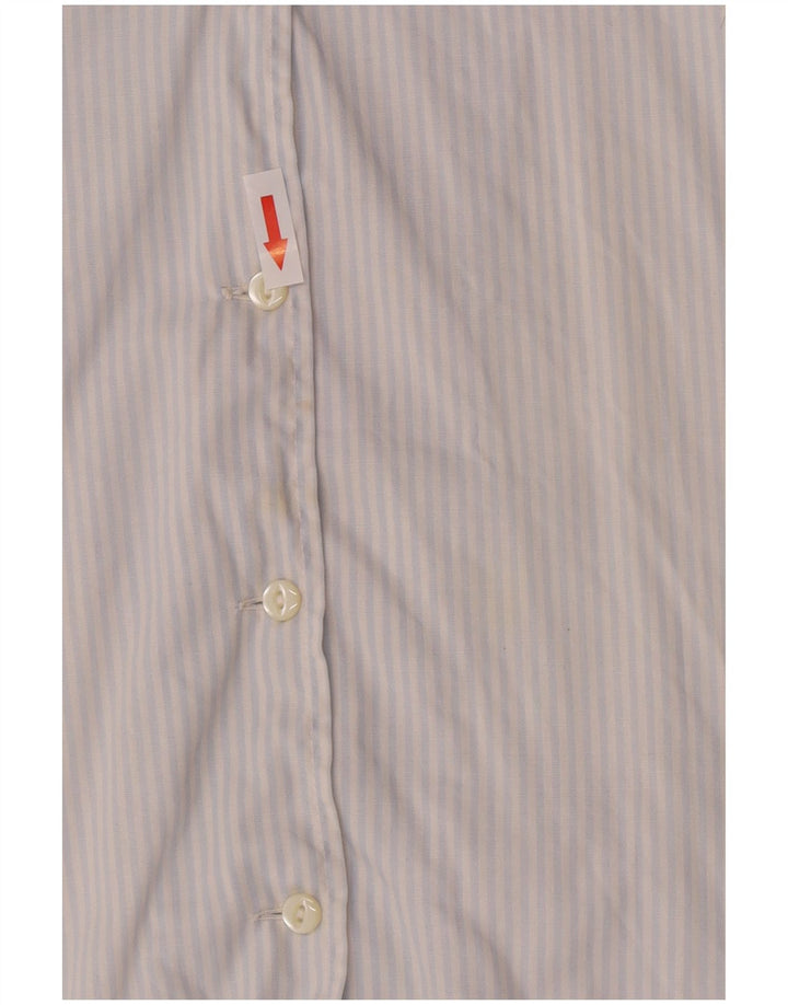 Camicia Benetton Donna Manica Corta IT 44 Blu Medio Gessato