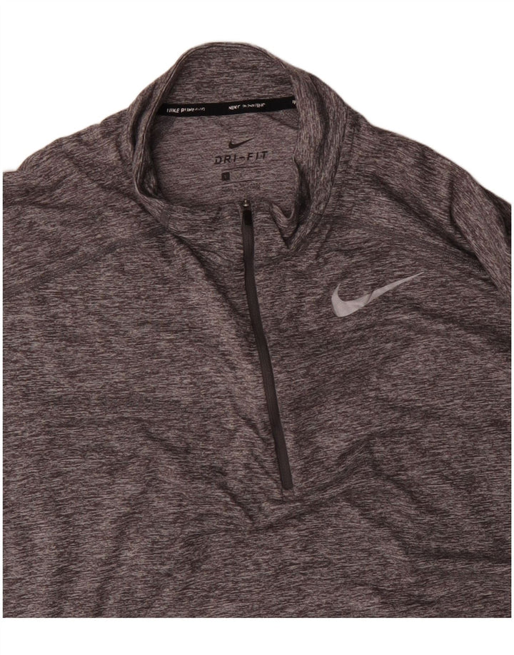 NIKE Top da tuta pullover con zip e collo Dri Fit da uomo, grande, grigio screziato