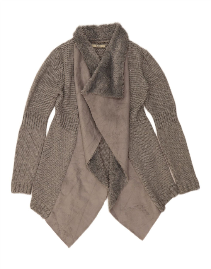 Maglione cardigan aperto asimmetrico da donna OASIS UK 10 piccolo acrilico grigio