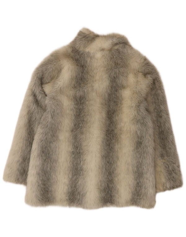Cappotto in pelliccia sintetica vestibilità ampia da donna vintage UK 10 piccolo acrilico a strisce grigie