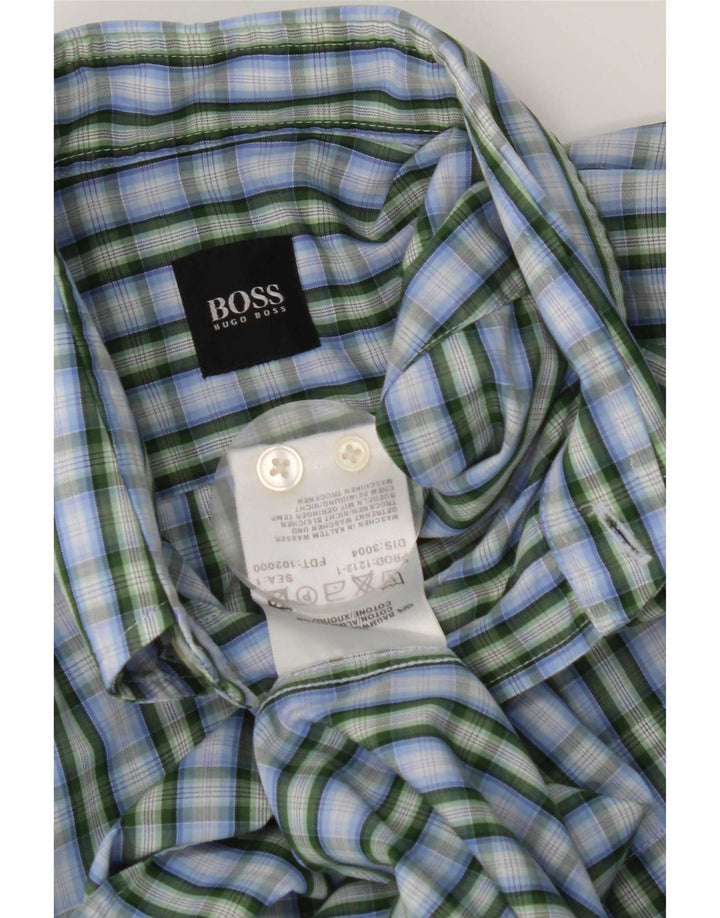 Camicia a maniche corte da uomo Hugo Boss in cotone a quadri blu medio