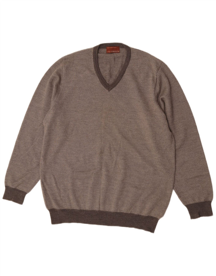 Maglione da uomo con scollo a V Marks & Spencer grande lana merino grigia