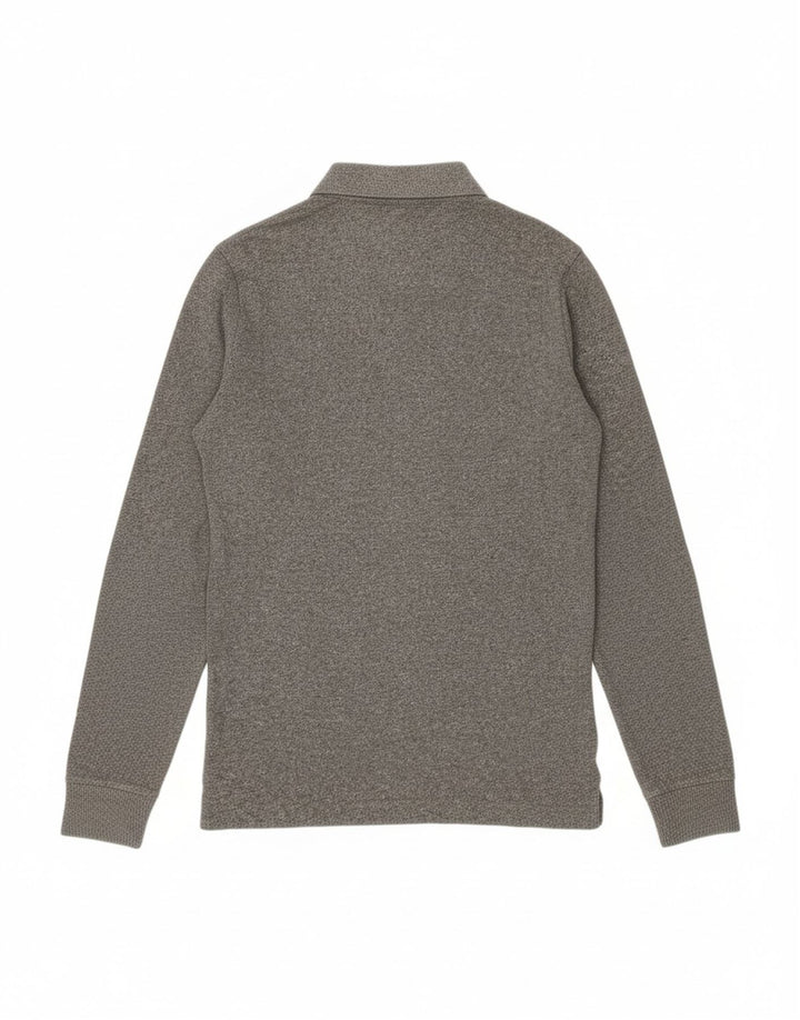 SUPERDRY Mens Long Sleeve Polo Shirt Small Grey Cotton