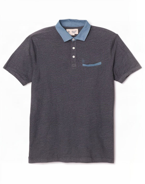 Polo da uomo Penguin in cotone color block medio blu navy