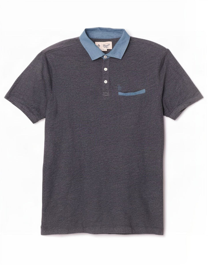 Polo da uomo Penguin in cotone color block medio blu navy