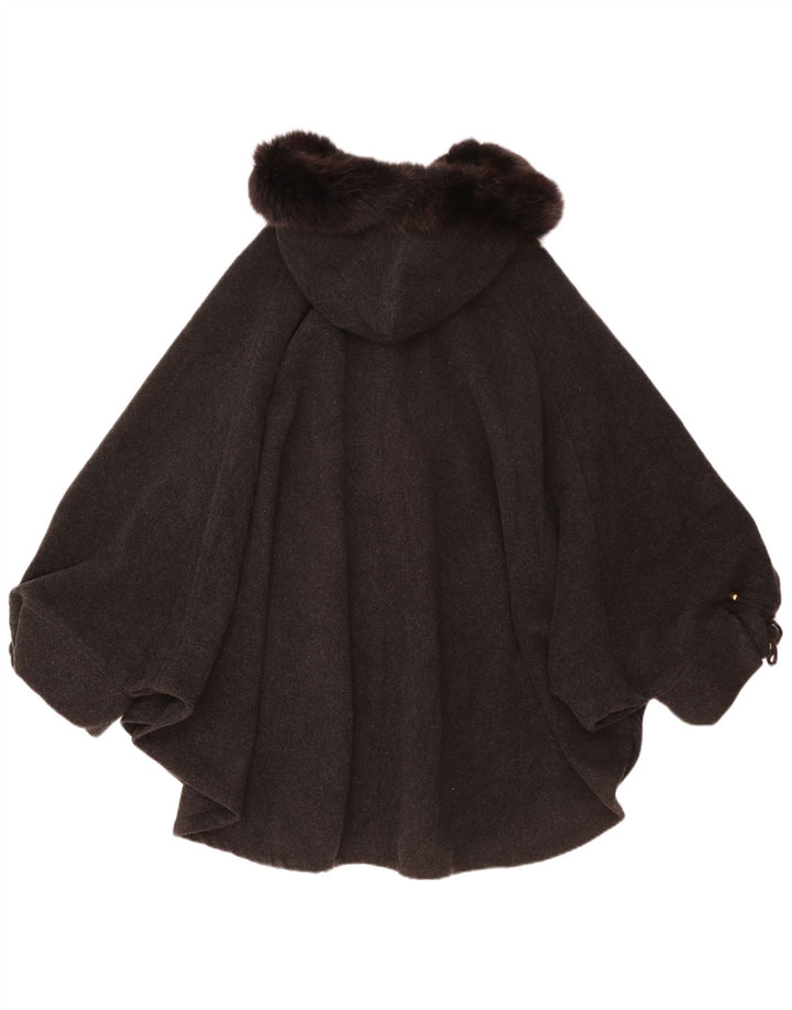 Mantella vintage da donna con cappuccio, taglia unica, in lana grigia
