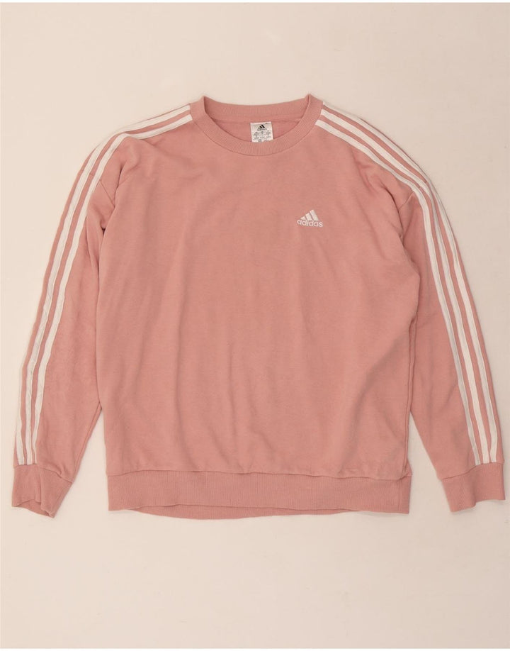 ADIDAS Womens Oversized Sweatshirt Jumper UK 12/14 Medium Pink Cotton Vintage Adidas and Second-Hand Adidas from Messina Hembry 