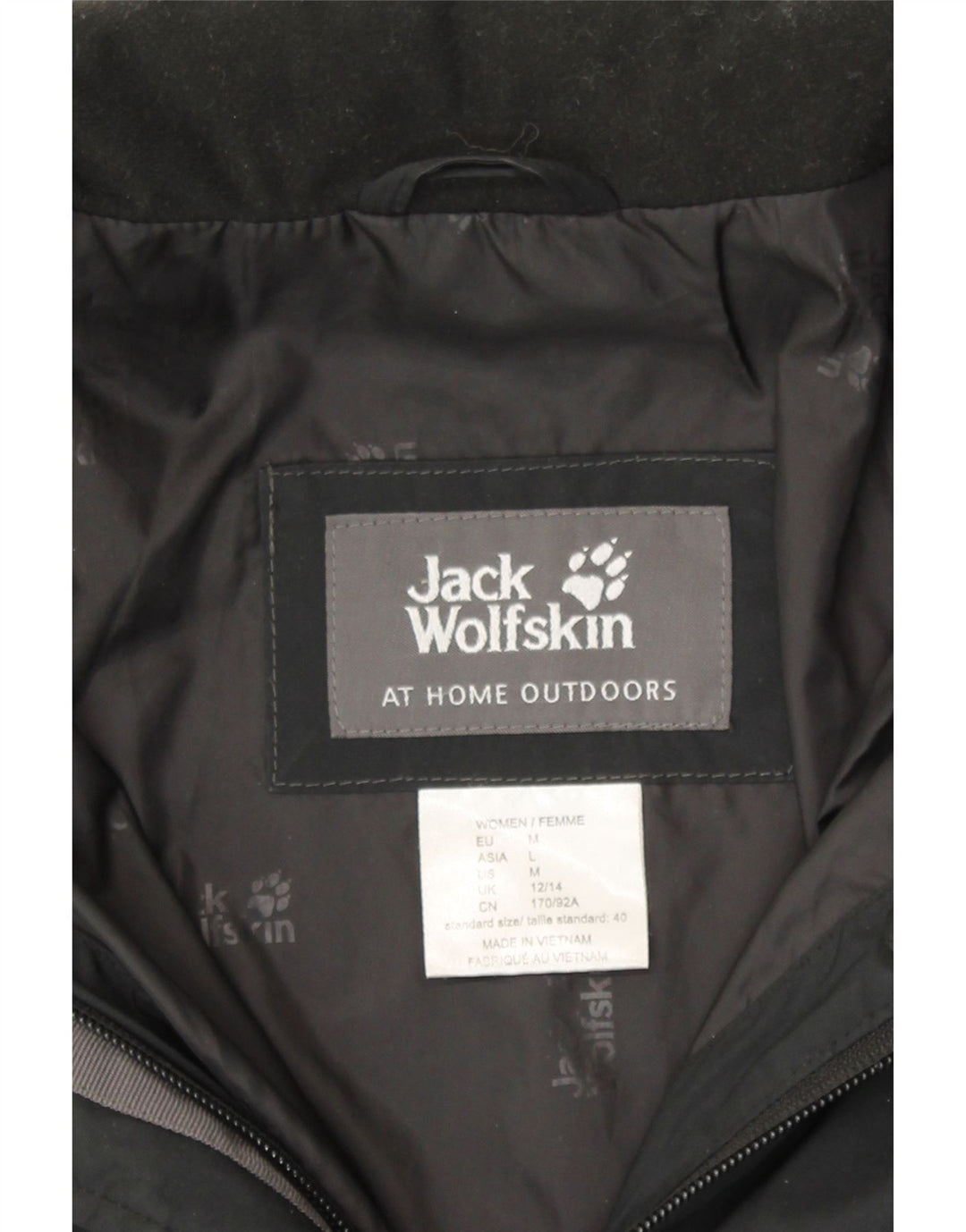 JACK WOLFSKIN Womens Windbreaker Jacket UK 12/14 Medium Black Polyester Vintage Jack Wolfskin and Second-Hand Jack Wolfskin from Messina Hembry 