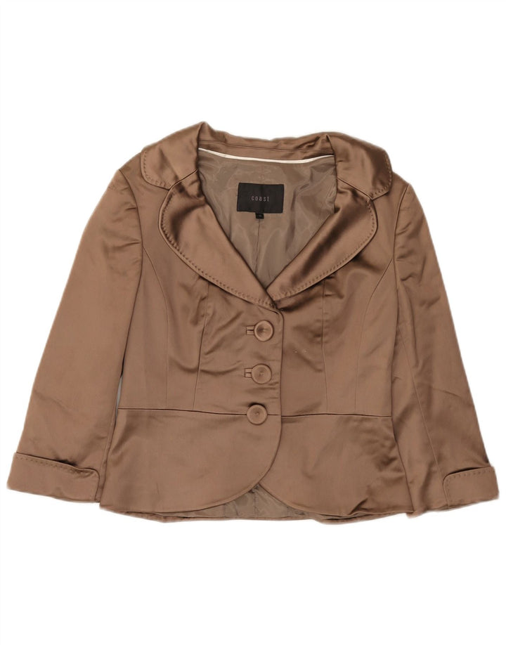 Giacca blazer da donna Coast a 3 bottoni con maniche a 3/4 UK 10 piccola acetato marrone