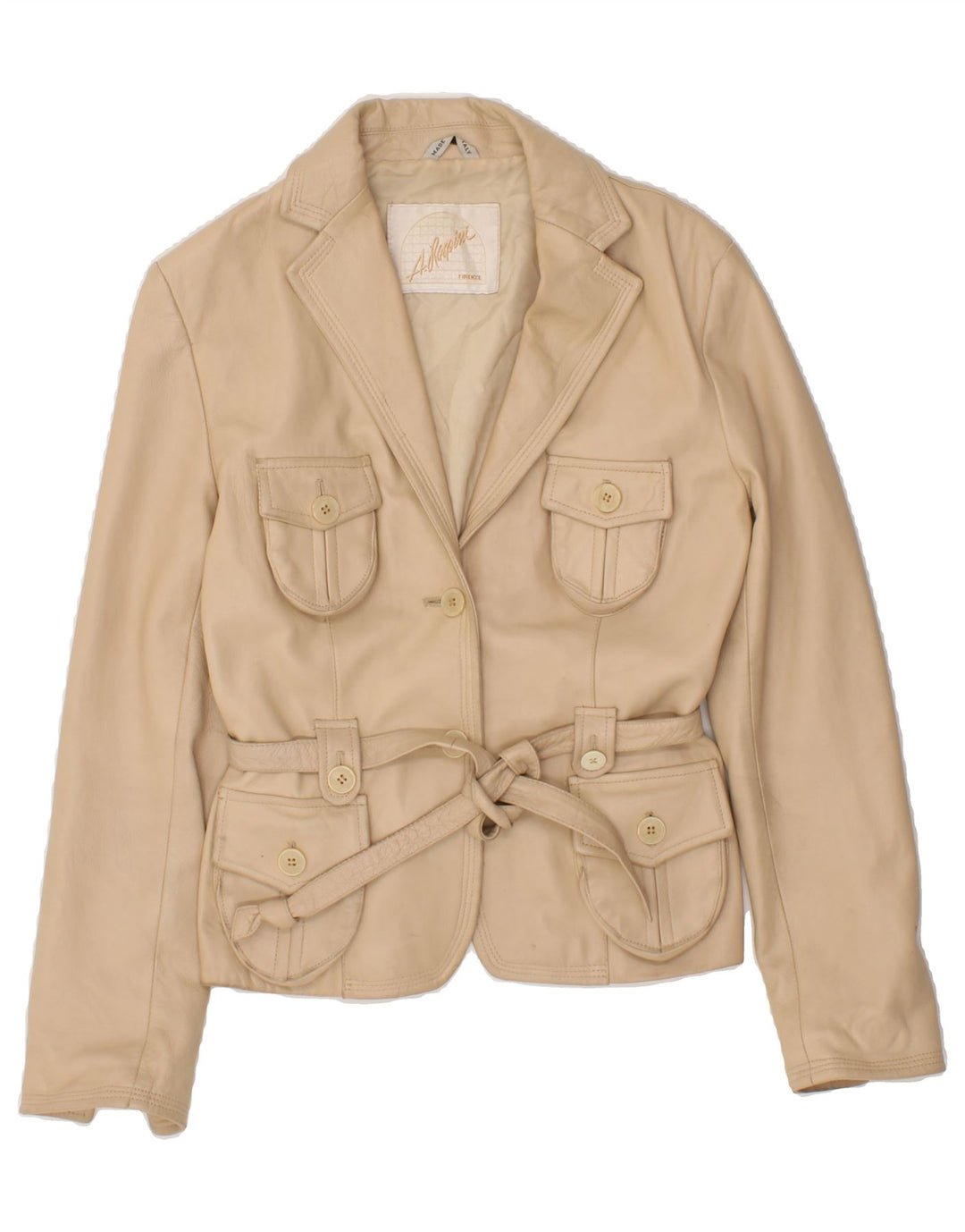 A. RASPINI Womens Leather Jacket IT 44 Medium Beige Leather Vintage A. Raspini and Second-Hand A. Raspini from Messina Hembry 