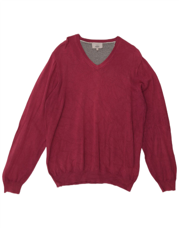 Maglione da uomo Marks & Spencer vestibilità regolare con scollo a V grande bordeaux