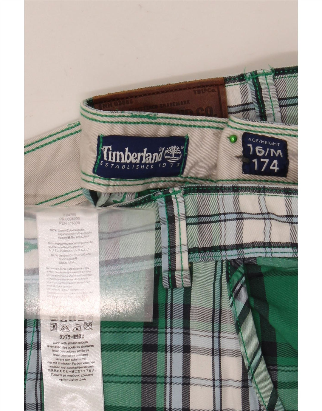 Pantaloncini cargo da ragazzo Timberland 15-16 anni W32 cotone a quadri verdi