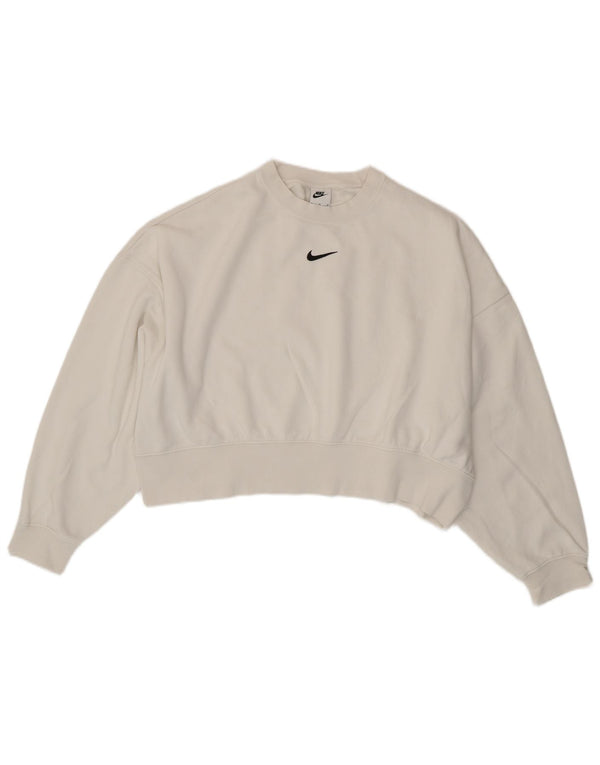 Felpa corta oversize da donna Nike UK 14 cotone bianco medio
