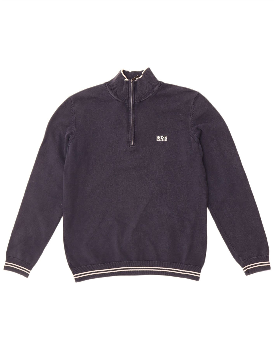 Felpa da uomo con zip e collo Hugo Boss, cotone medio blu navy