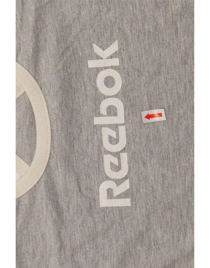 REEBOK Canotta grafica corta da donna UK 12 Cotone screziato grigio medio
