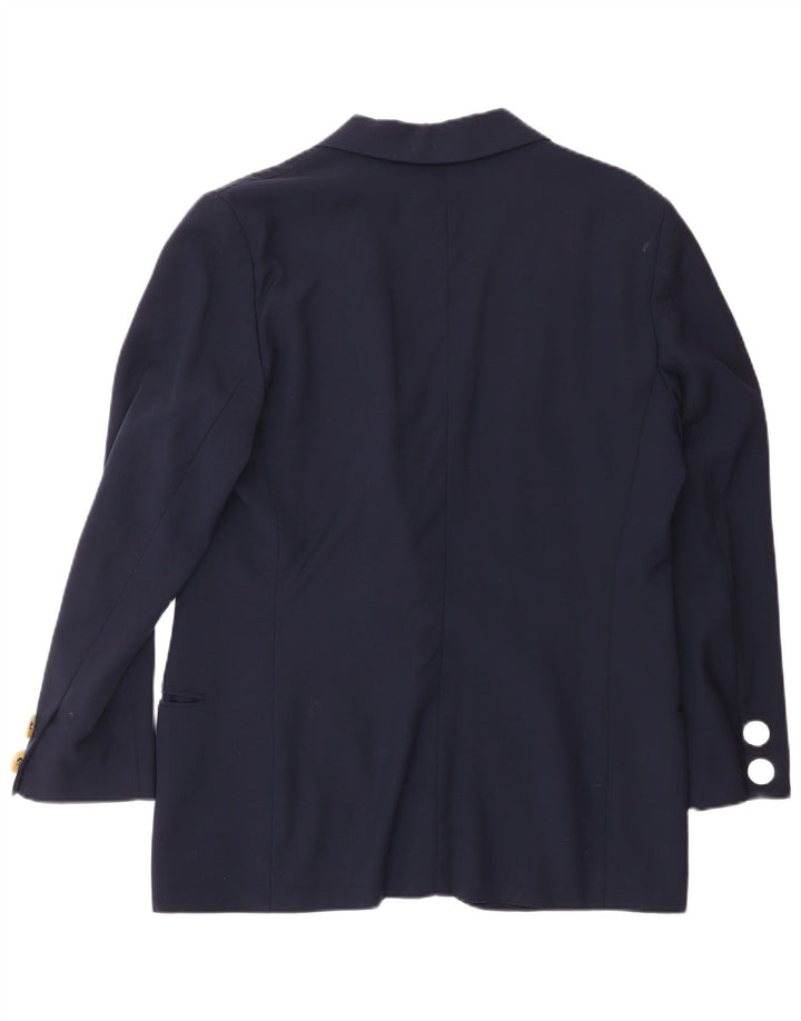 GENNY Giacca blazer da donna a 1 bottone US 12 grande lana blu navy