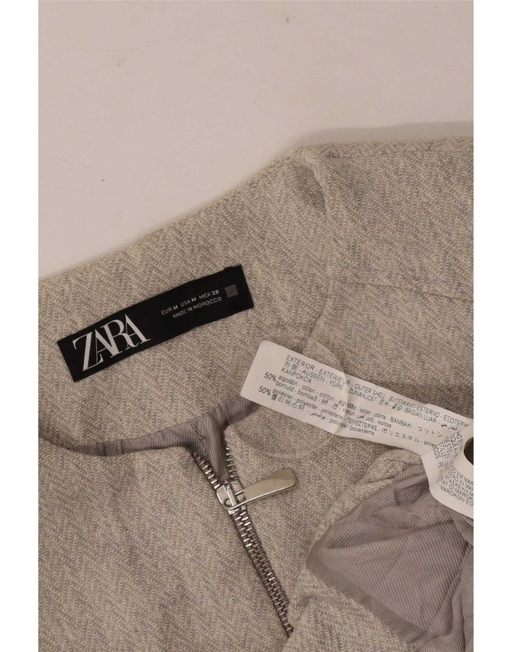 Giacca blazer con zip intera da donna Zara UK 12 Cotone grigio medio