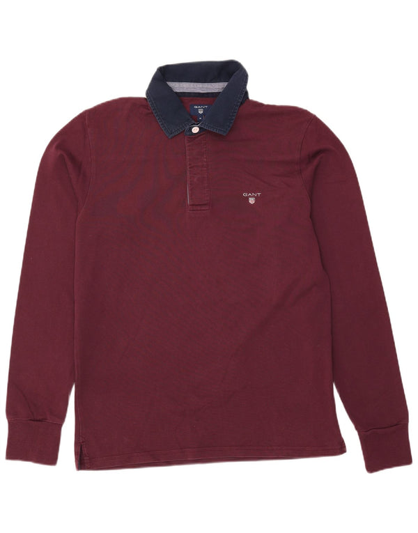 Gant Mens Long Sleeve Rugby Polo Shirt Medium Burgundy Colourblock Cotton
