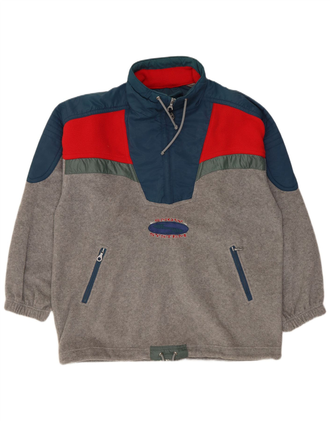 SANTOSTEFANO Maglione in pile da uomo con zip e collo, grande, in poliestere color block grigio