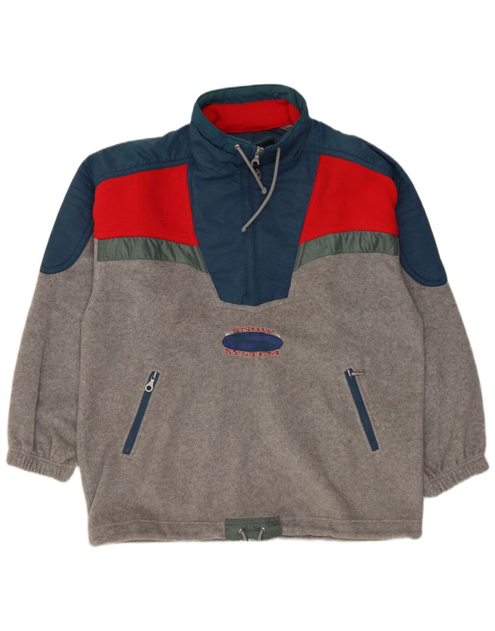 SANTOSTEFANO Maglione in pile da uomo con zip e collo, grande, in poliestere color block grigio