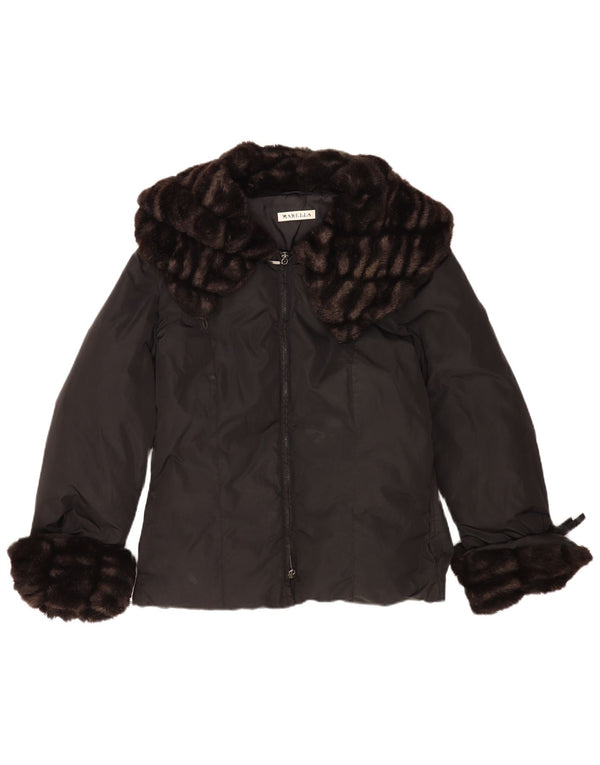 Marella Womens Faux Fur Padded Jacket UK 18 XL Black Polyamide
