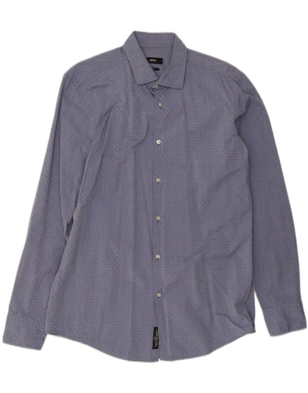 Camicia slim fit da uomo Hugo Boss taglia 15 3/4 40 blu medio maculato