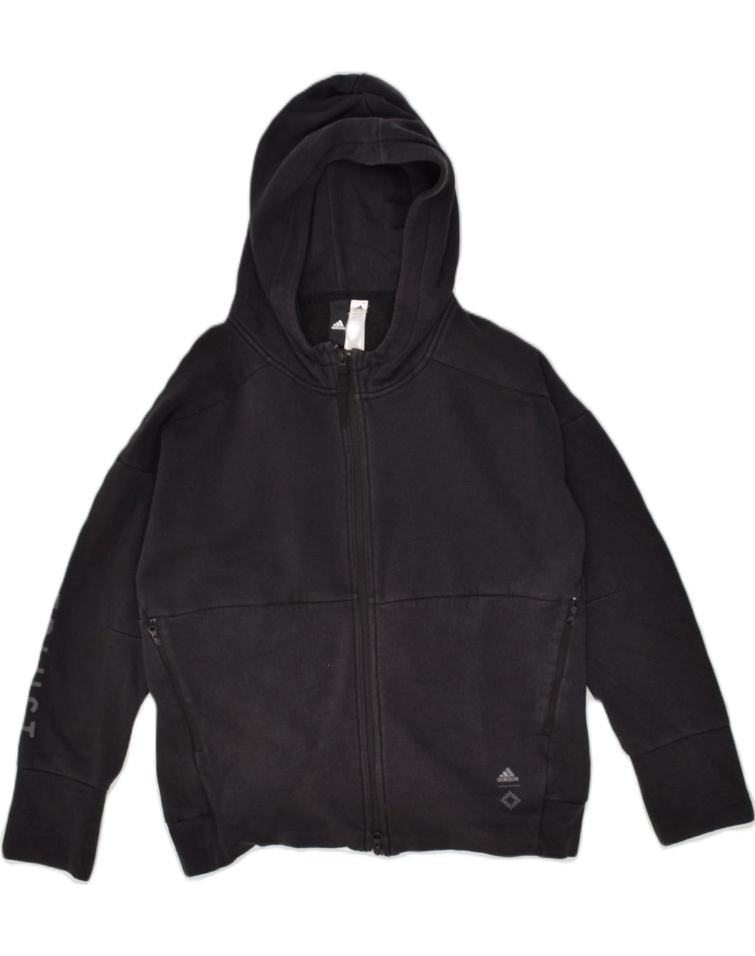 ADIDAS Womens Zip Hoodie Sweater UK 10 Small Black Cotton | Vintage Adidas | Thrift | Second-Hand Adidas | Used Clothing | Messina Hembry 