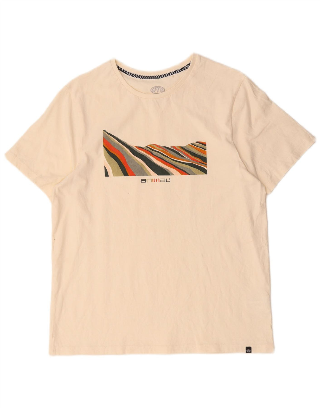 T-shirt grafica da uomo con animali, top in cotone bianco sporco medio