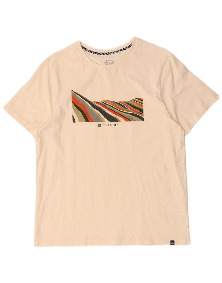 T-shirt grafica da uomo con animali, top in cotone bianco sporco medio