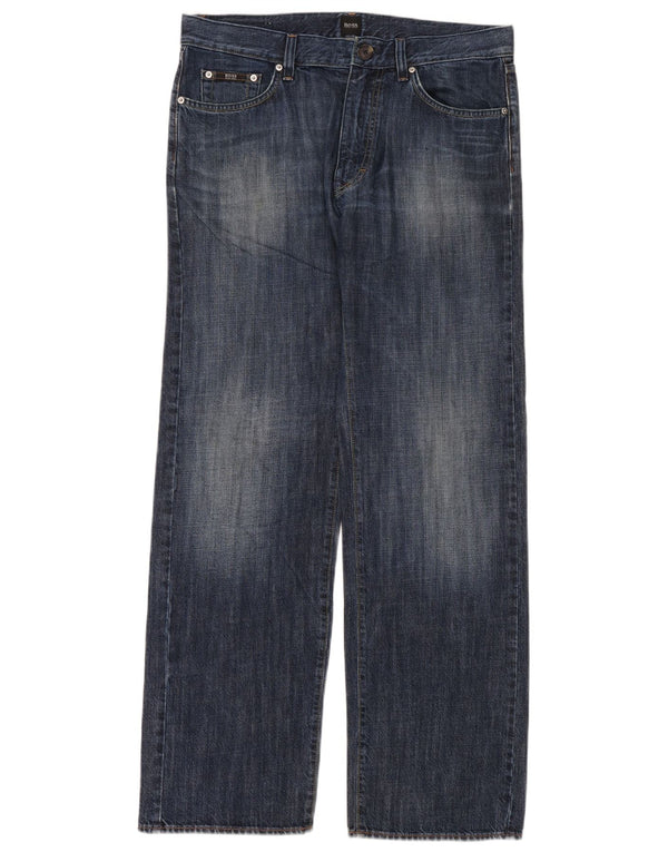 Jeans dritti da uomo Hugo Boss W34 L32 cotone blu navy