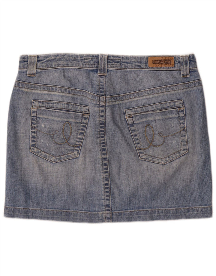 Mini gonna di jeans vintage invecchiata da donna W31 in cotone blu medio