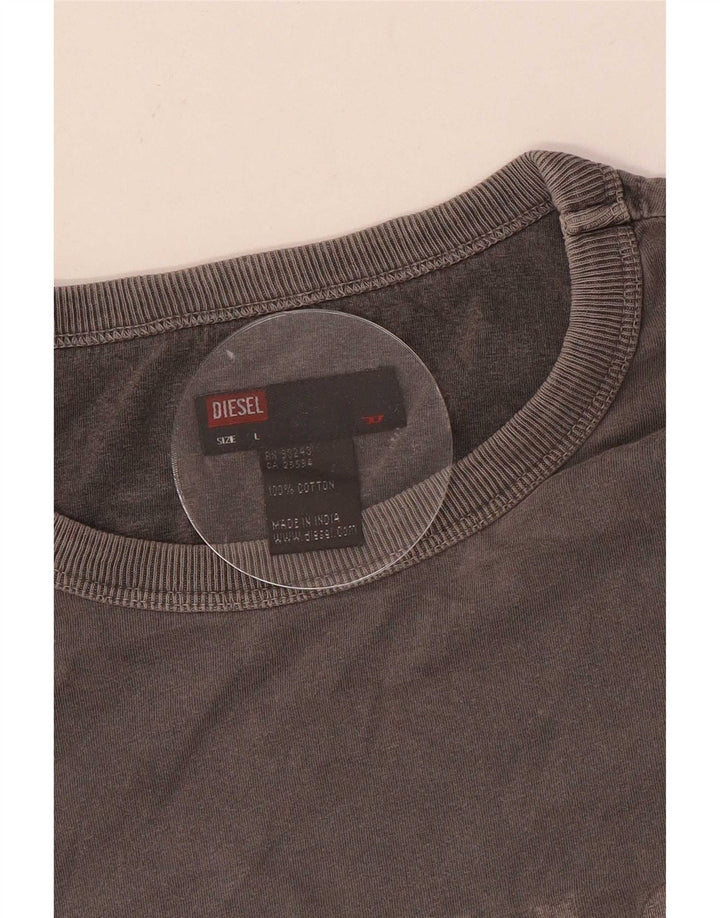 Diesel Top grafico da uomo a maniche lunghe in cotone grigio grande