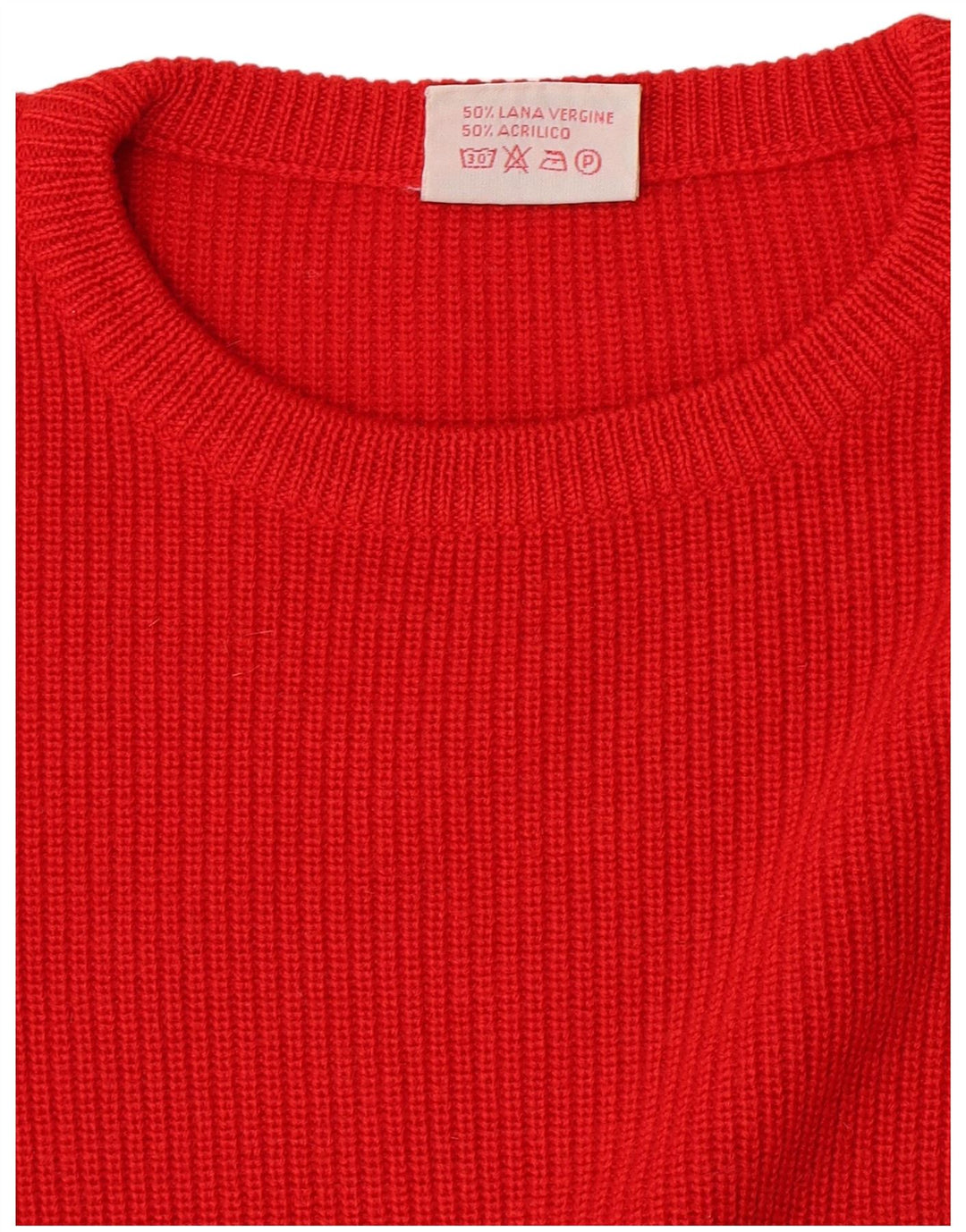 Maglione girocollo da uomo vintage in lana vergine rosso medio