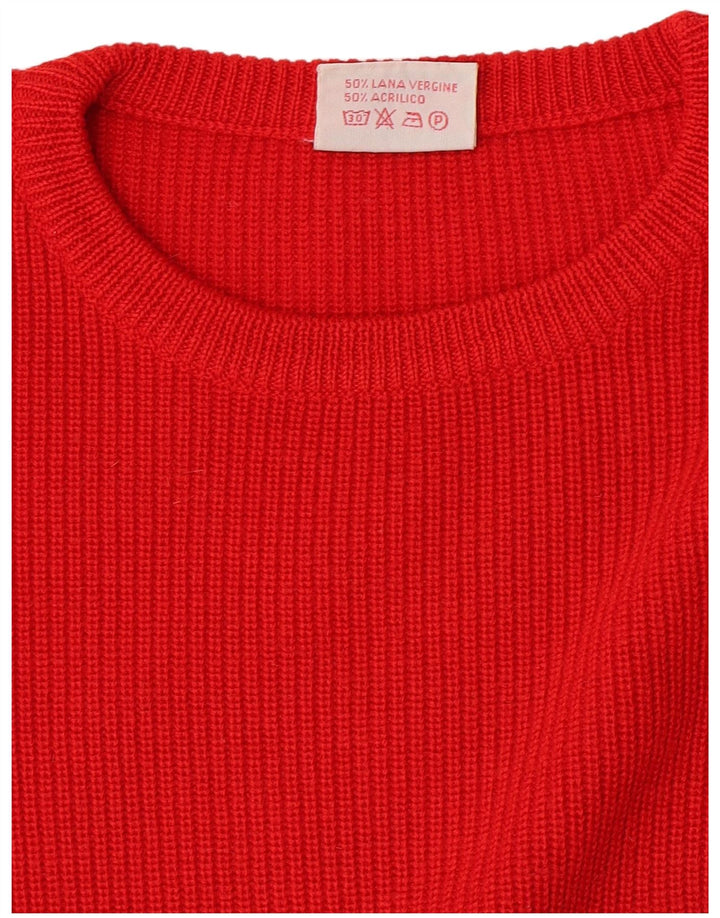 Maglione girocollo da uomo vintage in lana vergine rosso medio