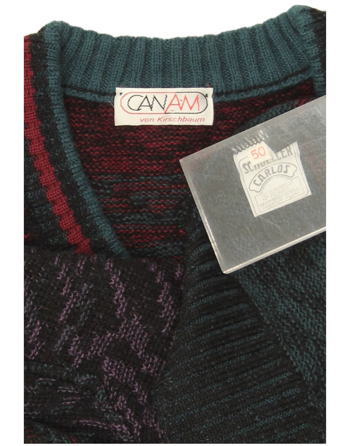 Maglione vintage da uomo con scollo a V IT 50 Lana Paisley multicolore medio
