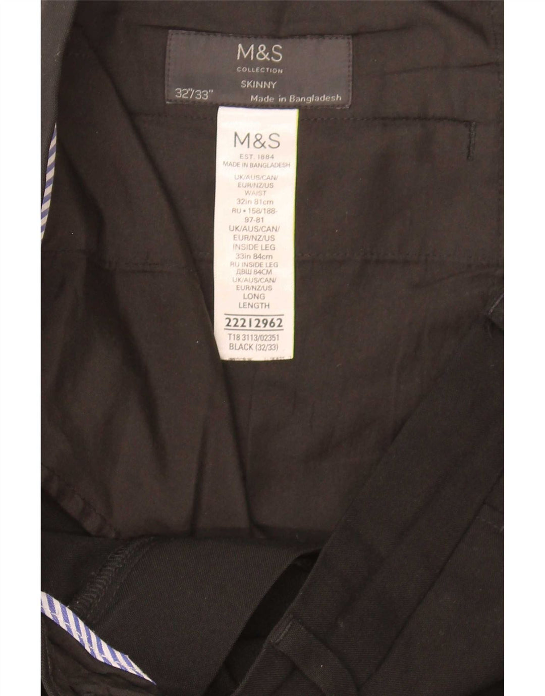 Pantaloni casual skinny da uomo Marks & Spencer W33 L32 poliestere nero