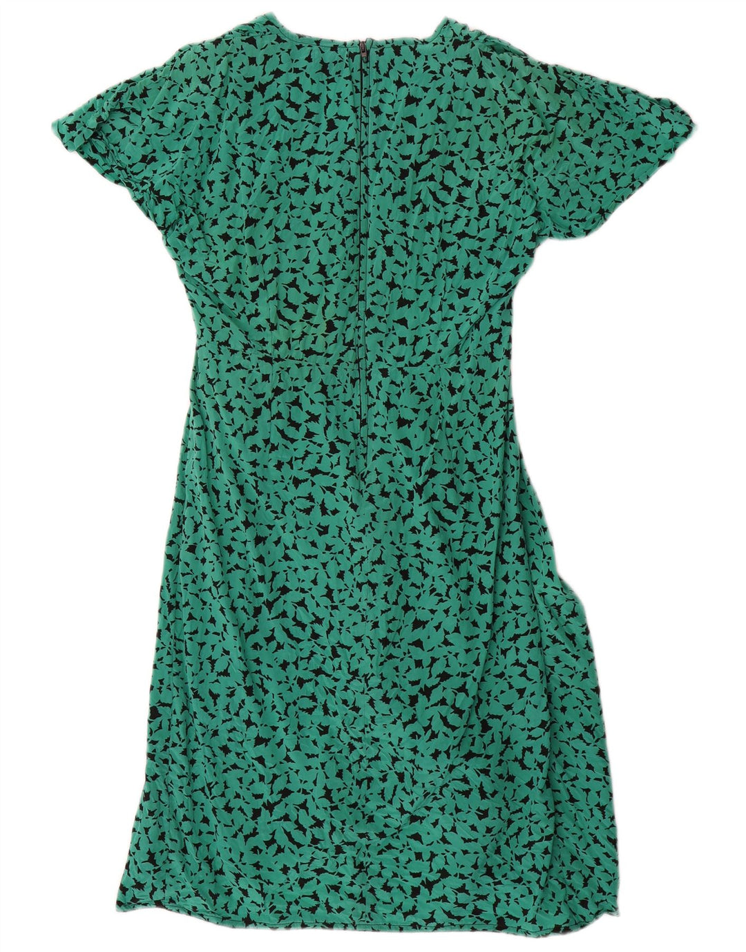 Abito a trapezio vintage da donna con motivo astratto UK 16 grande seta verde