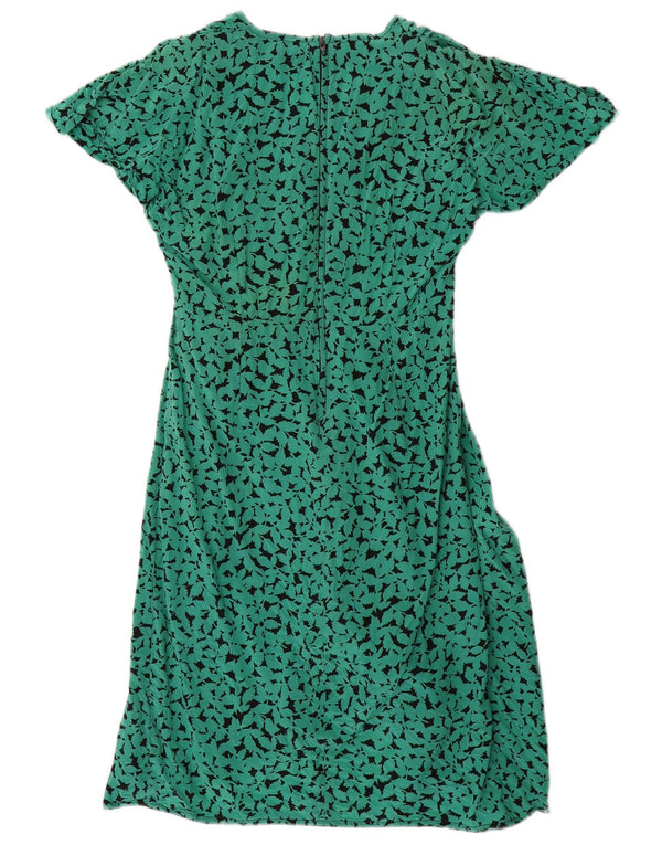 Abito a trapezio vintage da donna con motivo astratto UK 16 grande seta verde