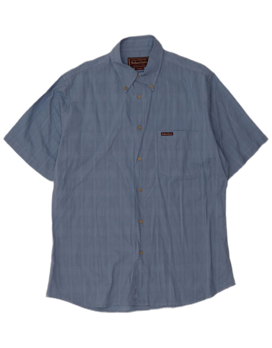 Camicia a maniche corte da uomo Marlboro Classics XL in cotone a quadri blu