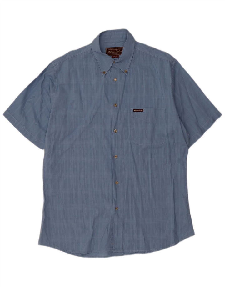 Camicia a maniche corte da uomo Marlboro Classics XL in cotone a quadri blu