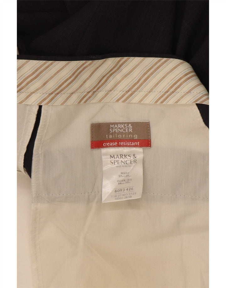 Pantaloni da abito dritti da uomo Marks & Spencer W38 L33 poliestere blu navy